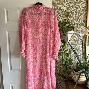 Ganni Pink Floral Long Sleeve Women’s Dress